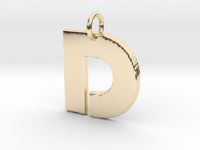 Small Gold Pendant Letter Initial D Disco in 14k Gold Plated Brass