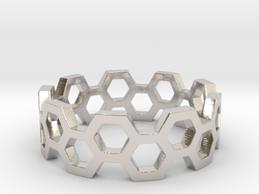 Honeycomb Ring_A in Rhodium Plated Brass: 5 / 49