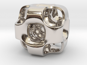 Ported Cube Pendant_01 in Rhodium Plated Brass