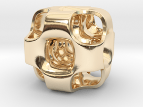 Ported Cube Pendant_01 in 14k Gold Plated Brass