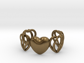Heart Cage Bracelet (5 large Hearts, one solid) in Natural Bronze