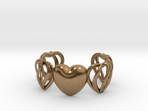 Heart Cage Bracelet (5 large Hearts, one solid) in Natural Brass