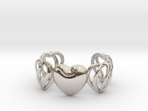 Heart Cage Bracelet (5 large Hearts, one solid) in Platinum