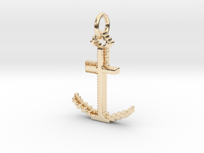 Gold Anchor Pendant Geek Video Game Jewelry Pixl B in 14K Yellow Gold