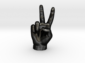 Victory sign l hand in Matte Black Steel: Extra Small
