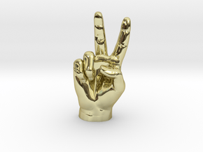 Victory sign l hand in 18k Gold Plated Brass: Extra Small