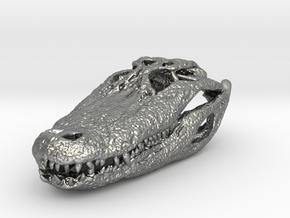 alligator skull 65mm in Natural Silver