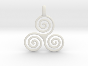 TRIPLE SPIRAL Minimal Symbol Jewelry Pendant  in White Natural Versatile Plastic