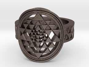 New Design Sri Yantra Ring Size 9 in Polished Bronzed-Silver Steel