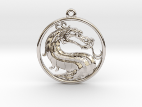 Dragon Medallion Necklace Symbol Jewelry in Rhodium Plated Brass