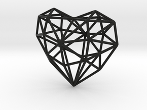 SIMPLE HEART - minimalist wireframe pendant design in Black Natural Versatile Plastic: Small