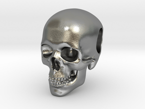 Human Skull Pendant in Natural Silver