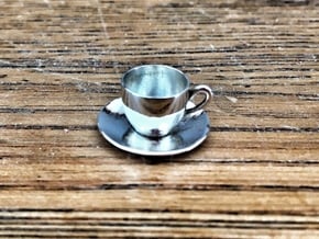 coffee cup or tea cup charm in Natural Silver
