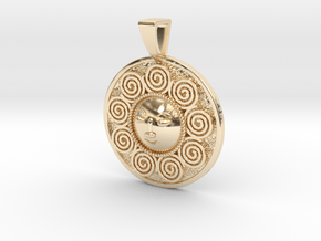 Spiral Sun Goddess Coin Pendant in 14K Yellow Gold