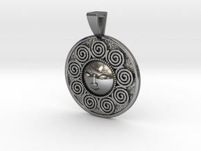 Spiral Sun Goddess Coin Pendant in Polished Silver