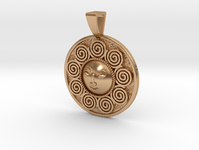Spiral Sun Goddess Coin Pendant in Polished Bronze