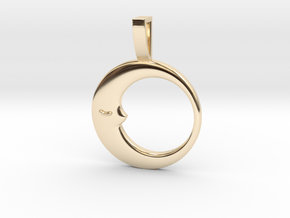 Sleeping Moon Circle Pendant in 14k Gold Plated Brass