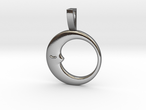Sleeping Moon Circle Pendant in Polished Silver