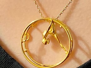 Wheel Gymnastics Pendant Pose4 in 18k Gold Plated Brass