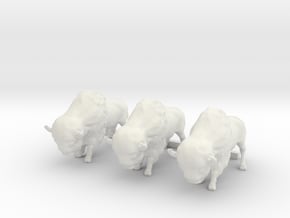 3 HO Scale Bison in White Natural Versatile Plastic