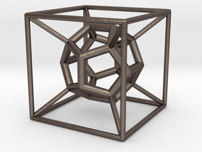 Dodec in Cube in Polished Bronzed-Silver Steel