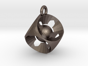 Captive Ball Cube Pendant in Polished Bronzed-Silver Steel
