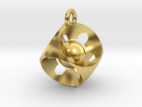 Captive Ball Cube Pendant in Polished Brass (Interlocking Parts)