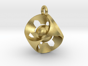 Captive Ball Cube Pendant in Natural Brass (Interlocking Parts)