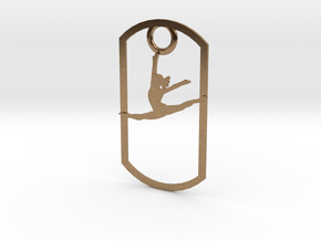 Leaping dancer dog tag in Natural Brass