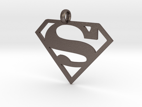 Superman necklace charm in Polished Bronzed Silver Steel