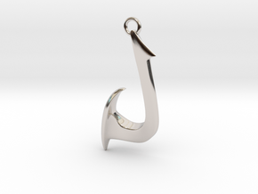 Cosplay Charm - Fish Hook (curved with hoop) in Rhodium Plated Brass