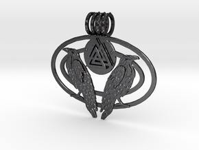 Odin's Ravens Pendant in Polished and Bronzed Black Steel