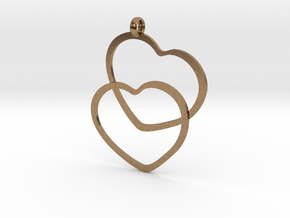 2 Hearts necklace pendant in Natural Brass