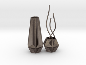 Modern Miniature 1:12 Vase Set in Polished Bronzed-Silver Steel: 1:12
