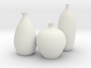 Modern Miniature 1:12 Vase Set in White Natural Versatile Plastic: 1:12
