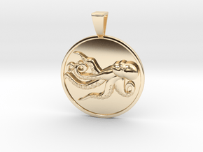 Playful Octopus Coin Pendant in 14k Gold Plated Brass