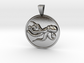 Playful Octopus Coin Pendant in Polished Silver