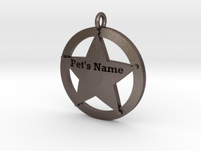 Revised 5 point sheriffs star pet tag in Polished Bronzed Silver Steel