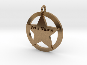 Revised 5 point sheriffs star pet tag in Natural Brass
