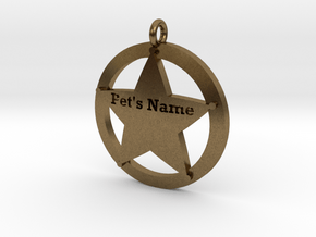 Revised 5 point sheriffs star pet tag in Natural Bronze