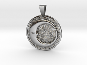 Sleeping Moon Coin Pendant in Polished Silver