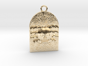 Skull and Angel Wings Tombstone Tag in 14K Yellow Gold