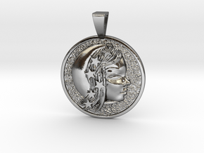 Moon Goddess Coin Pendant in Polished Silver