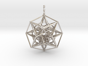 24 Cube Tesseract Pendant in Rhodium Plated Brass