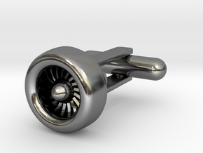 Jet Engine Cufflinks in Polished Silver (Interlocking Parts)
