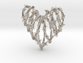 Barbed Wire Heart Cage Pendant in Platinum