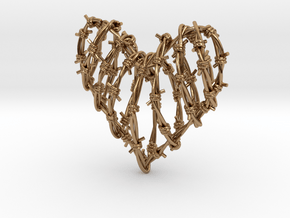Barbed Wire Heart Cage Pendant in Polished Brass