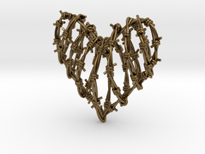 Barbed Wire Heart Cage Pendant in Polished Bronze