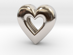 Heart Pendant ver.2 in Rhodium Plated Brass