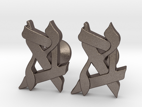 Hebrew Monogram Cufflinks - "Bais Aleph" in Polished Bronzed-Silver Steel